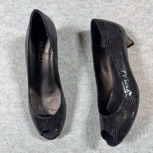 Vaneli Black Textured Peep Toe Heels